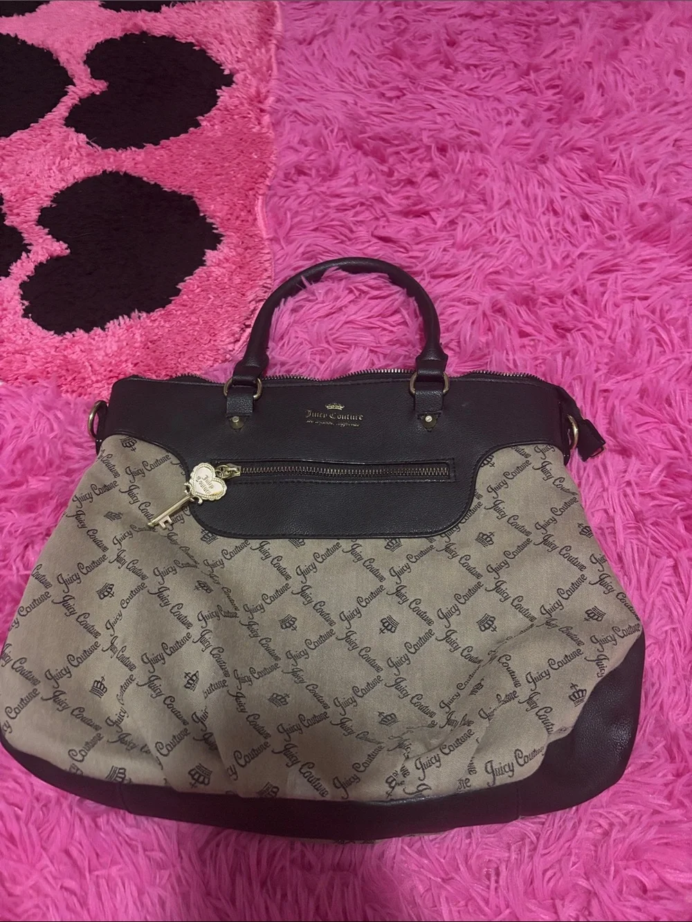 Juicy Couture beige and black y2k VINTAGE handbag